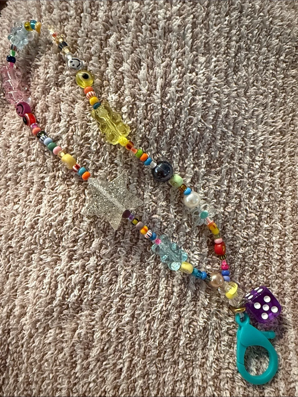 Handmade Multicolor Beaded Keychain Lanyard - Teal Clip